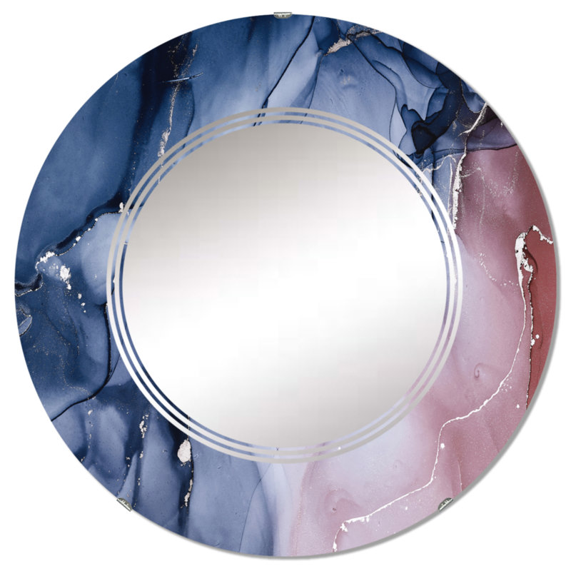 Miroir mural moderne bleu et rose, 24 po x 24 po