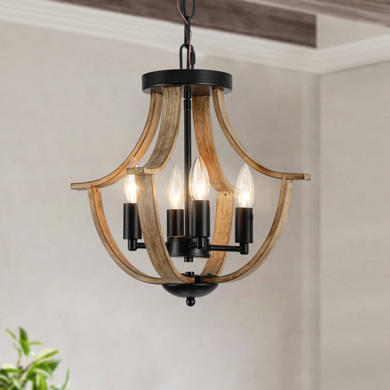 Black and Faux Wood Empire Chandelier with Adjustable Chain