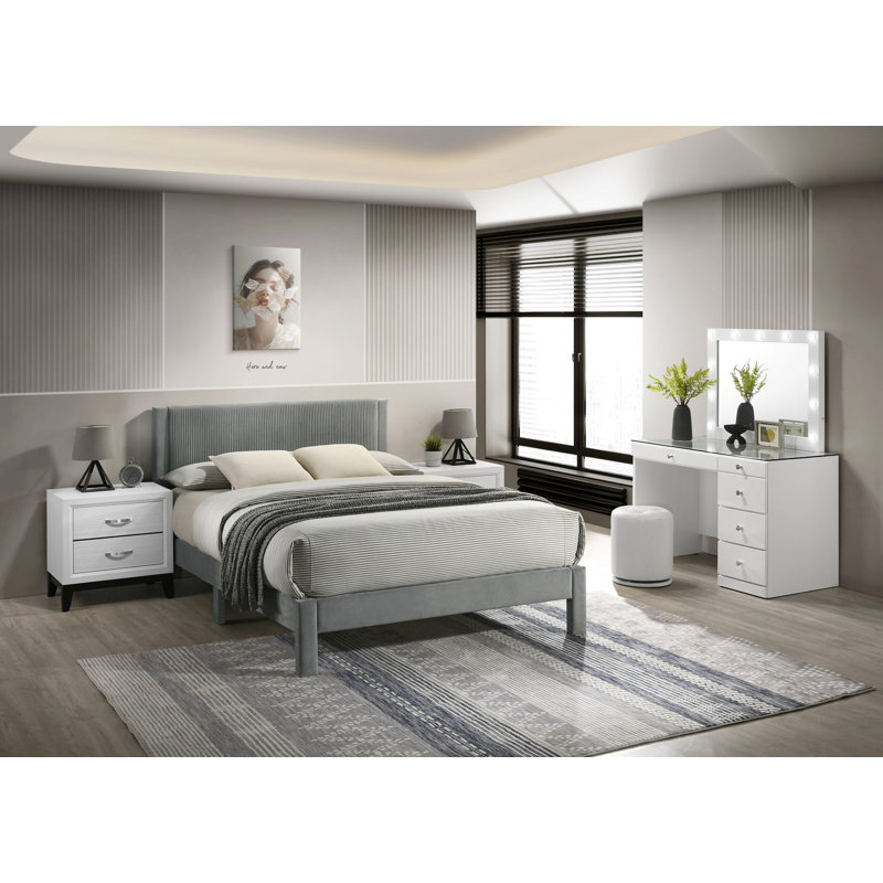 Lit de tête de lit tapissier 1pc Contemporary, Gris clair, Complète