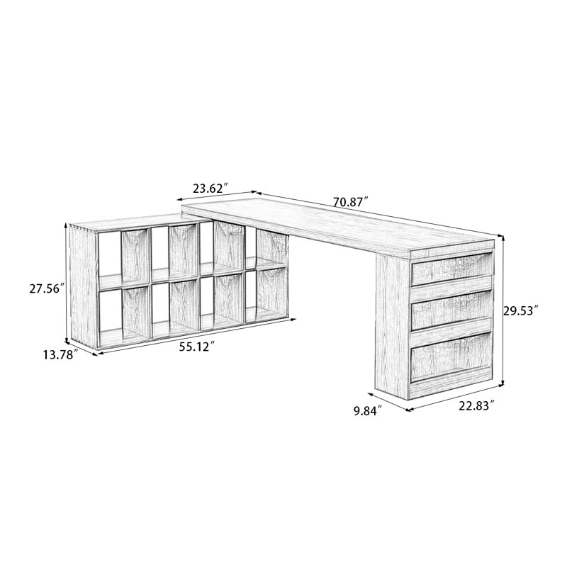 Bureau rectangulaire en bois massif brun noisette, H 29,53 po x l 70,87 po x P 55,12 po