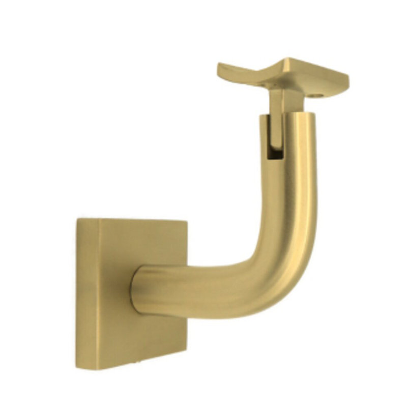 Support de main courante en béton avec rosette carrée et plaque incurvée, Laiton satiné