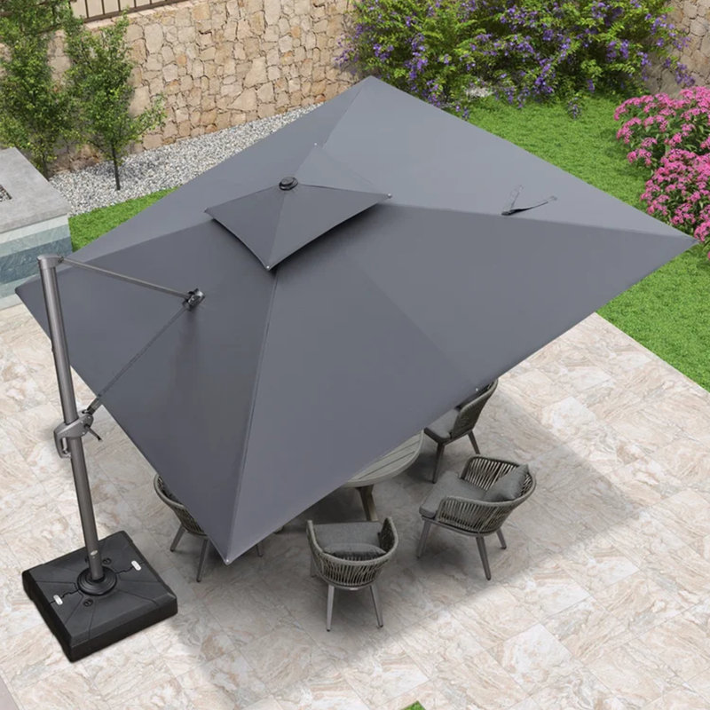 11' Square Cantilever Umbrella with Base and Soft 12 Colours Changing Light for Umbrella, Grey