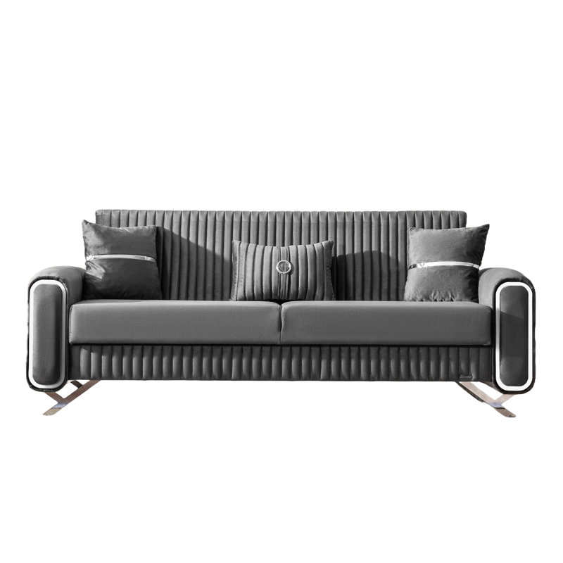 Robison 87" Convertible Sofabed with Storage, Sleeper Sofa Couch for Living Room, Silver, Gray