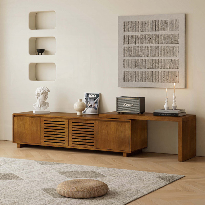 Meuble télé manufacturé en bois manufacturé avec beaucoup de rangement, verre trempé et éclairage DEL ambiant pour une vie moderne