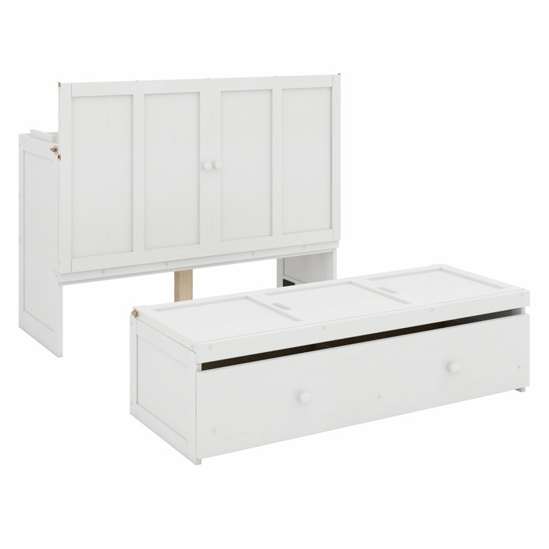 Murphy Bed With USB Port And A Large Drawer, Full , White