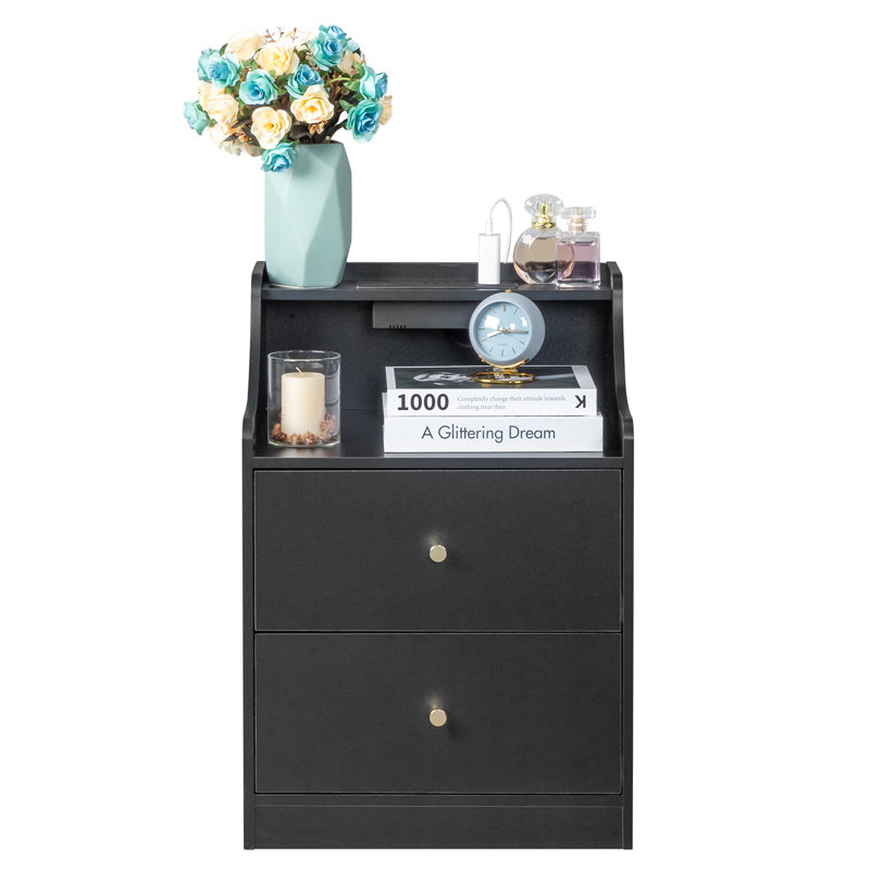 2 Drawer Nightstand With USB, Black