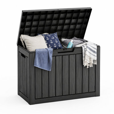 45 Gal (170L) Weatherproof Resin Deck Storage Box, Woodgrain Effect, Easy Assembly