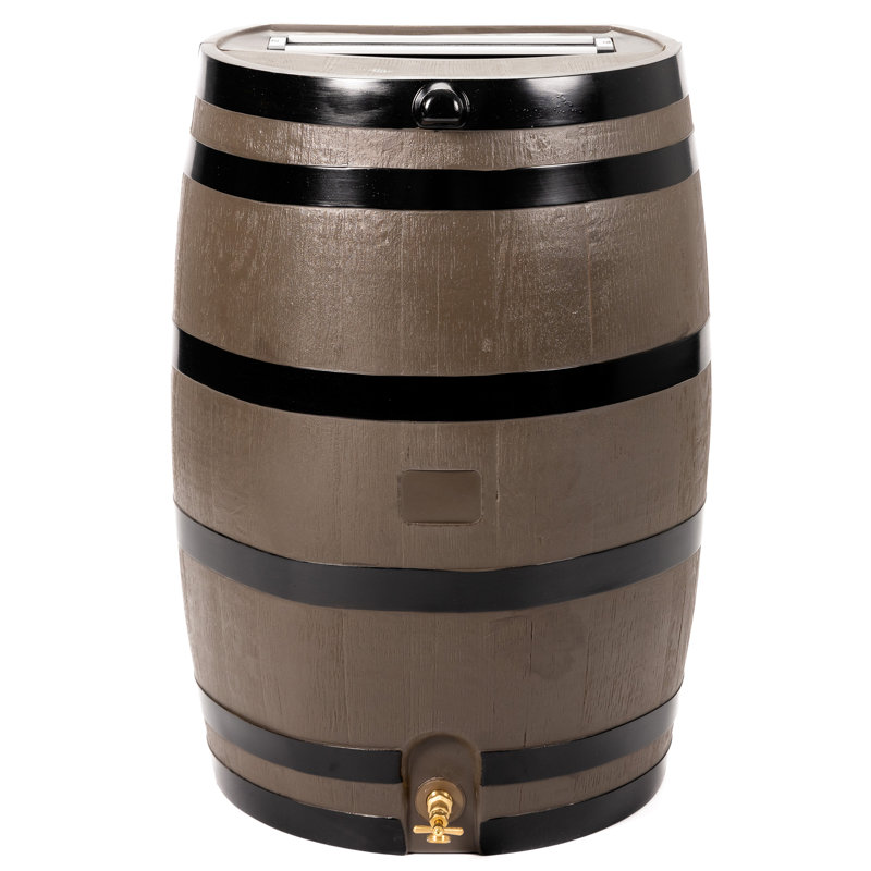 50 Gallon Woodgrain Polyethylene Rain Barrel with Brass Spigot