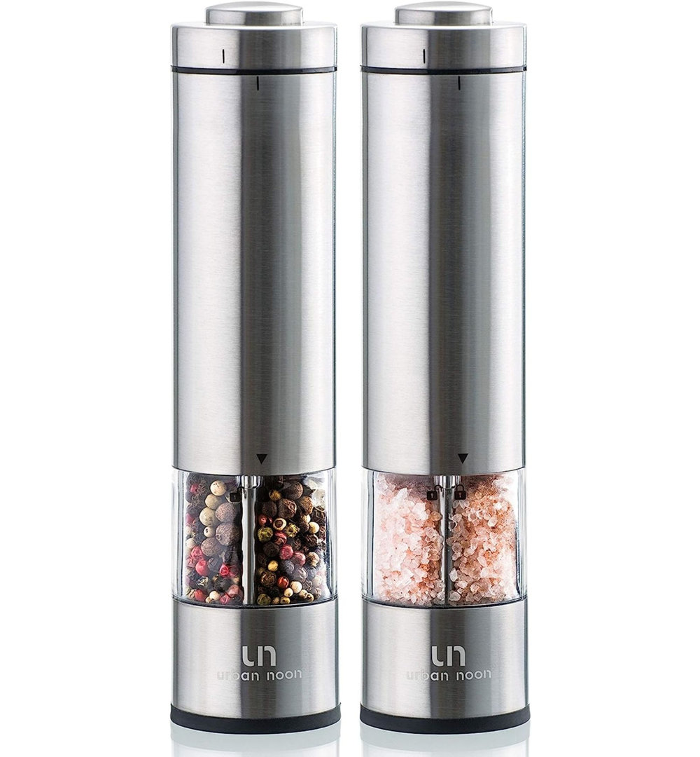Electric Salt And Pepper Grinder Set - Battery Operated Stainless Steel Mill With Light (2 Mills) - Automatic One Handed Operation - Electronic Adjustable Shakers - Ceramic Grinders CG INTERNATIONAL TRADING