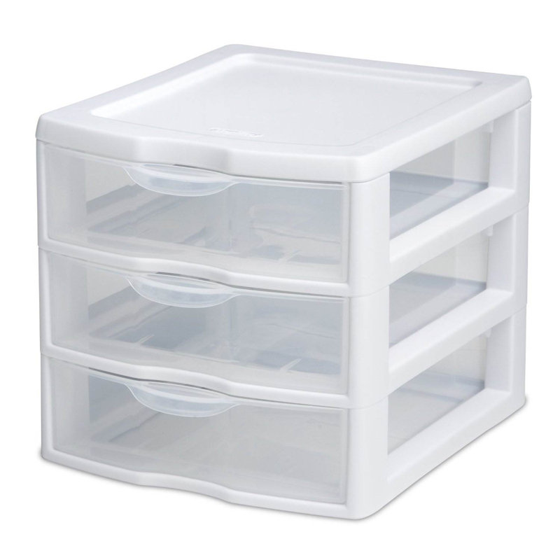 Sterilite Clearview Plastic Multipurpose Small 3 Drawer Desktop Storage Organization Unit for Home, Classrooms, or Office Spaces