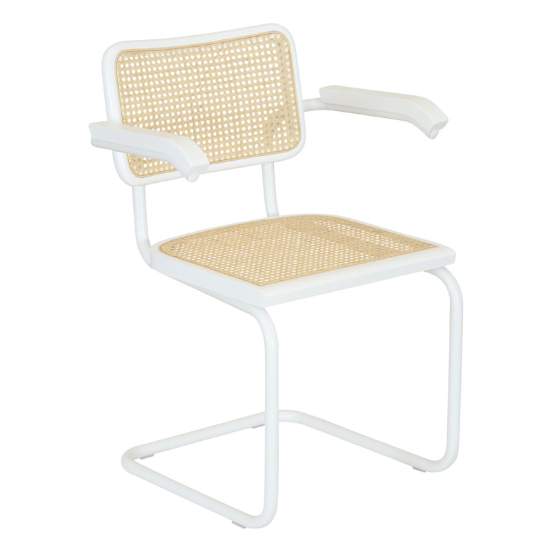 Marcel Breuer Cesca Cane Cantilever Dining Armchair Arm Chair, White/Natural/White