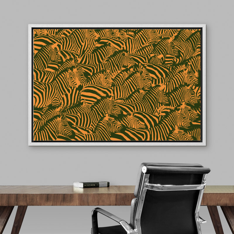 «Zebra Line Art Collage - Floater Frame», impression sur toile, H 24 po x l 36 po x P 1,5 po, Cadre blanc