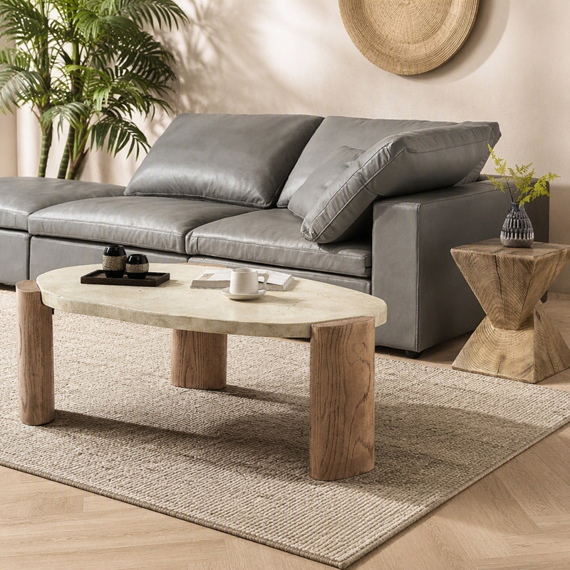 Table basse, 16.11" H x 34" W x 34" D, Oak, Concrete