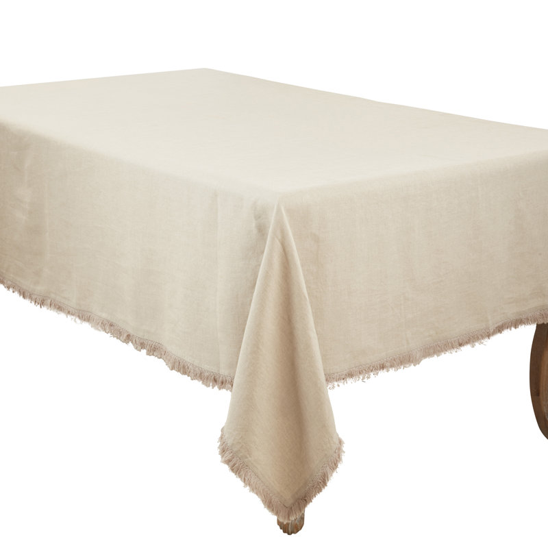 Nappe à franges en lin Stonewashed, L 59 po x L 120 po, Crème