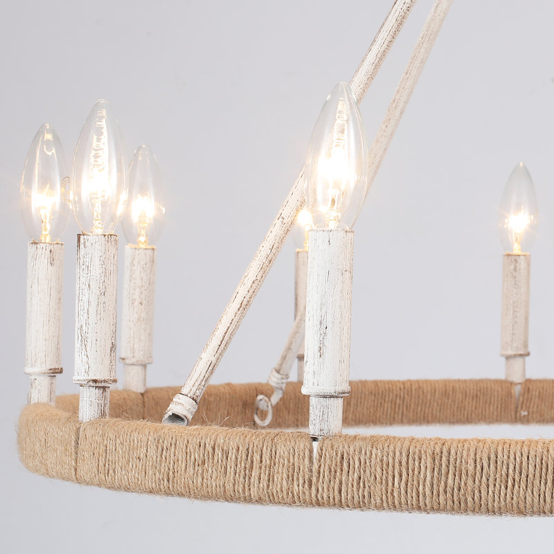 Hendon 12 - Light Dimmable Kitchen Island Wagon Wheel Chandelier, Antique Distressed White, 12 - Lights