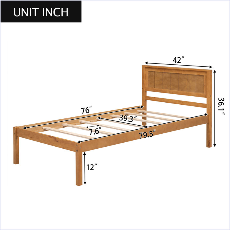 Base de lit plateforme avec tête de lit, Lit simple, Chêne