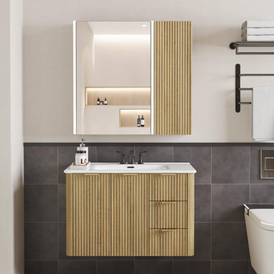 Floating Bathroom Vanity With Sink And Medicine Cabinet Mirror With LED Light