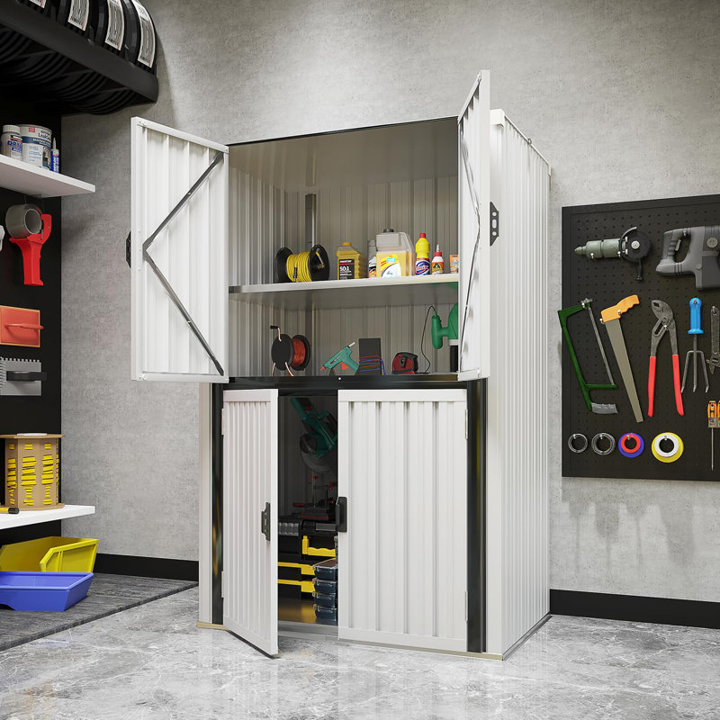 Armoire de rangement extérieure imperméable avec tablettes, Blanc
