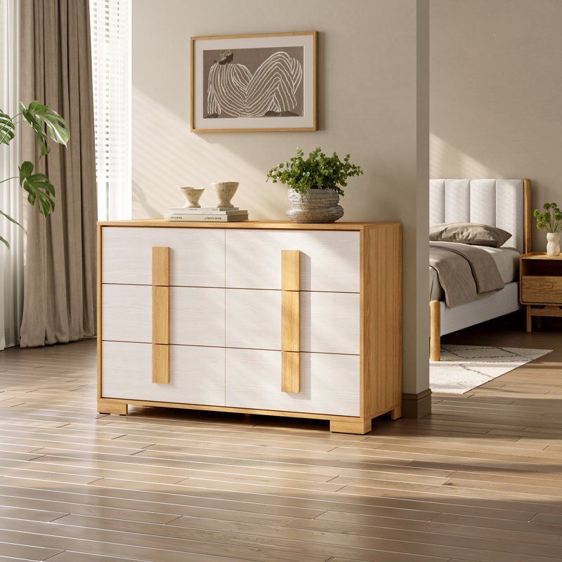 47.2'' W Natural and White 6-Drawer Dresser