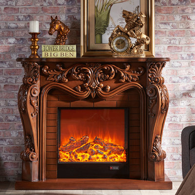 White Solid Wood Electric Fireplace