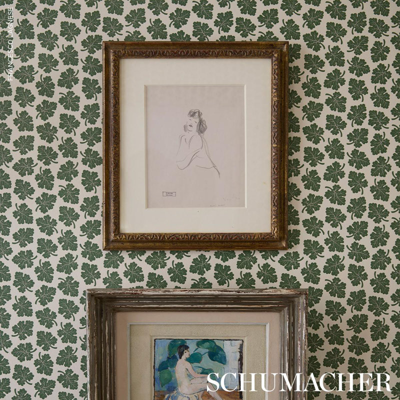 Schumacher X Rita Konig Olive Wallpaper, Green