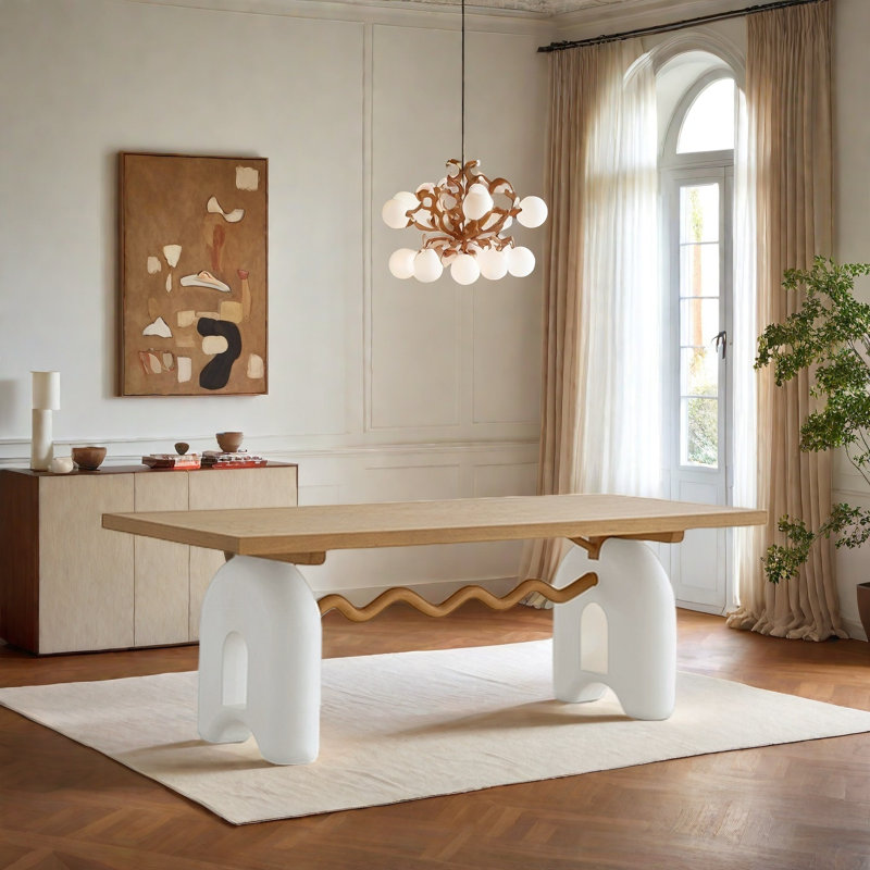 Table en bois massif de style français crème., H 29,92 po x L 94,49 po x l 37,4 po