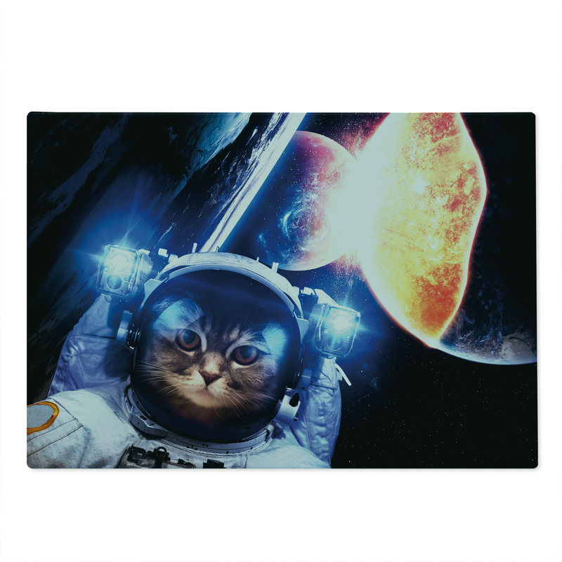 Ambesonne Space Cat Cutting Board Large Size Supernova Eclipse Dark Blue Orange