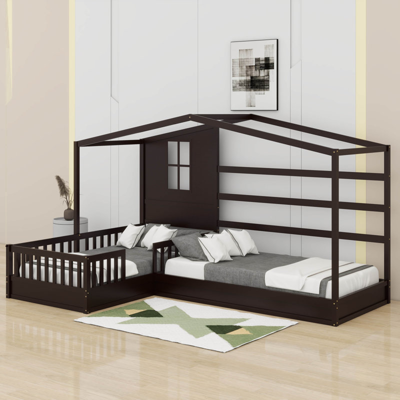 Lit simple en bois avec clôture, Espresso