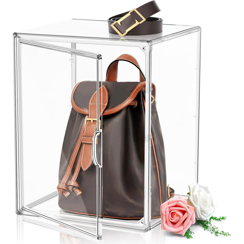 1 Pcs Super Large Acrylic Display Case Purse Handbag Storage Organizer For Closet Clear Stackable Bag Boot Shoe Boxes With Magnetic Door