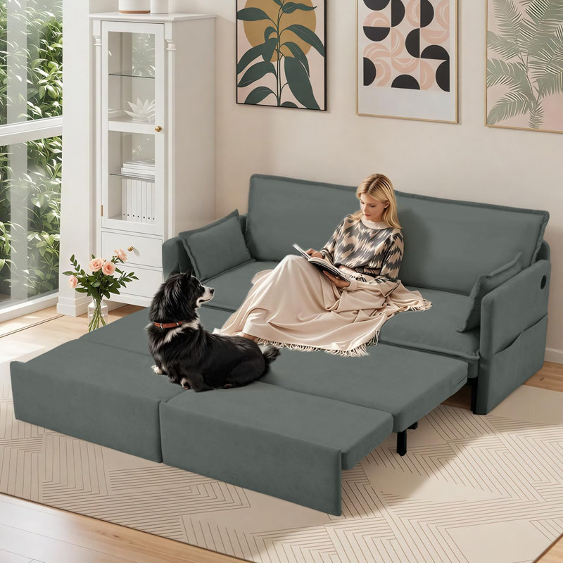 2 Seater Fabric Sofa Bed, Dark Grey
