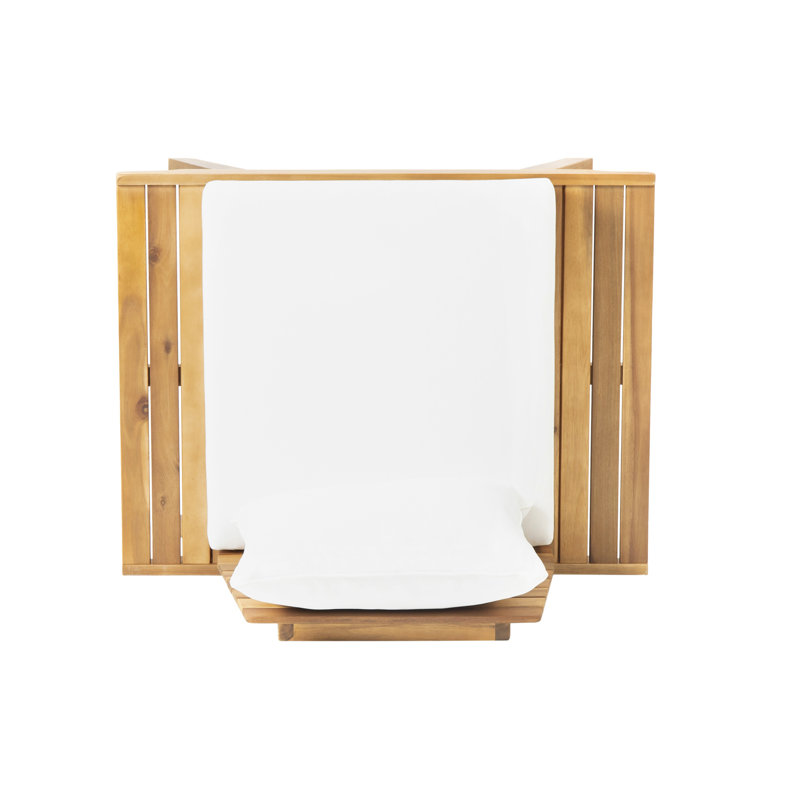 Club Chair - Made From Wood With Look And To Wear Tear Shell Outdoor Shade Cushions, Natural, White