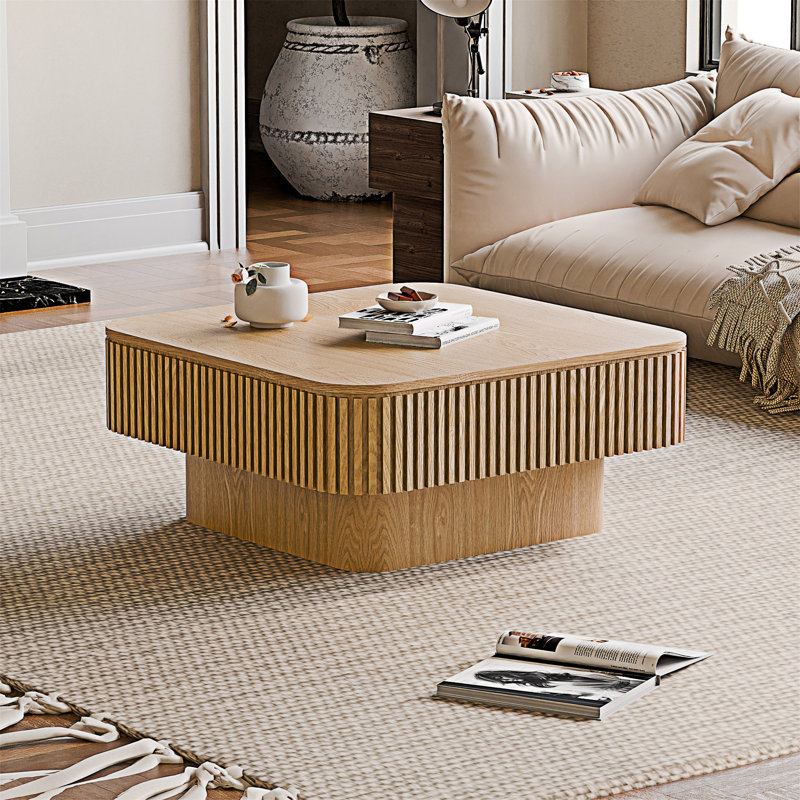 Table basse en bois avec rangement, Bois naturel
