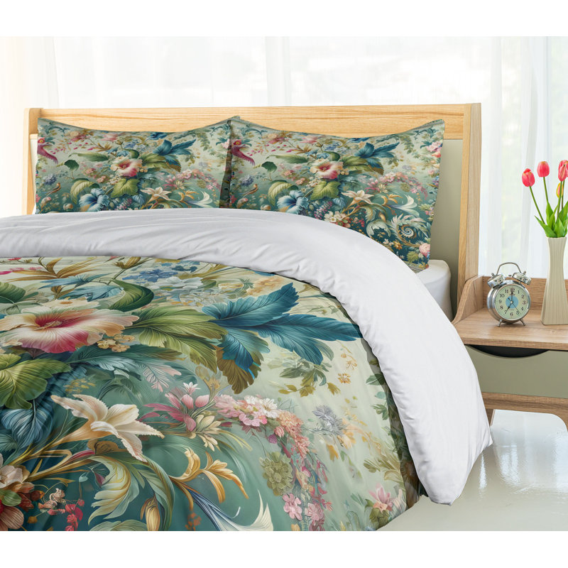 Jungle Floral Duvet Cover, California King Duvet Cover + 2 Standard Shams
