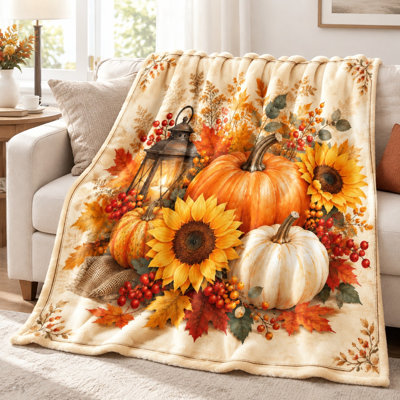 Jeté Cozy Autumn Harvest, conception éclatante de tournesol citrouille pour canapé, canapé, salon, décoration de chambre à coucher