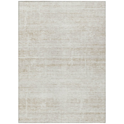 9' X 12' Ivory Beige And Tan Abstract Washable Indoor Outdoor Area Rug