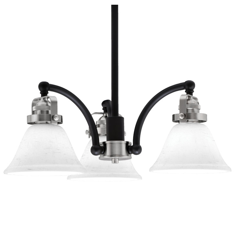 Easton 3 Light Downlight Chandelier With 7" Muslin Glass, Matte Black/Brushed Nickel