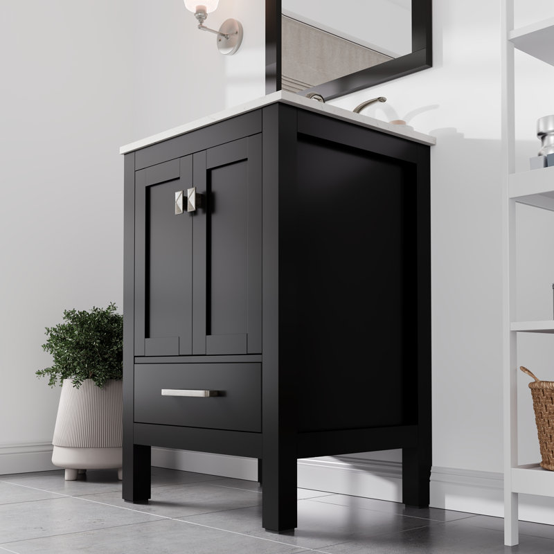 Minnich 24"W X 22"D Bathroom Vanity With White Carrara Quartz Countertop And Undermount Porcelain Sink, Espresso