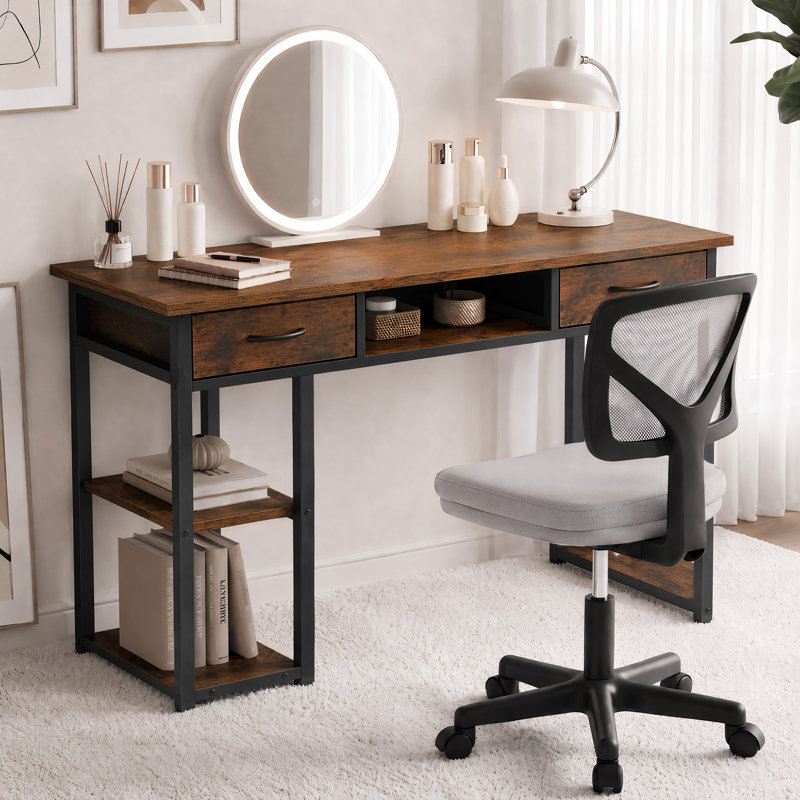 Ensemble de bureau et de chaise: bureau d'ordinateur de 48 pouces et chaise en filet noir à hauteur réglable, Brown