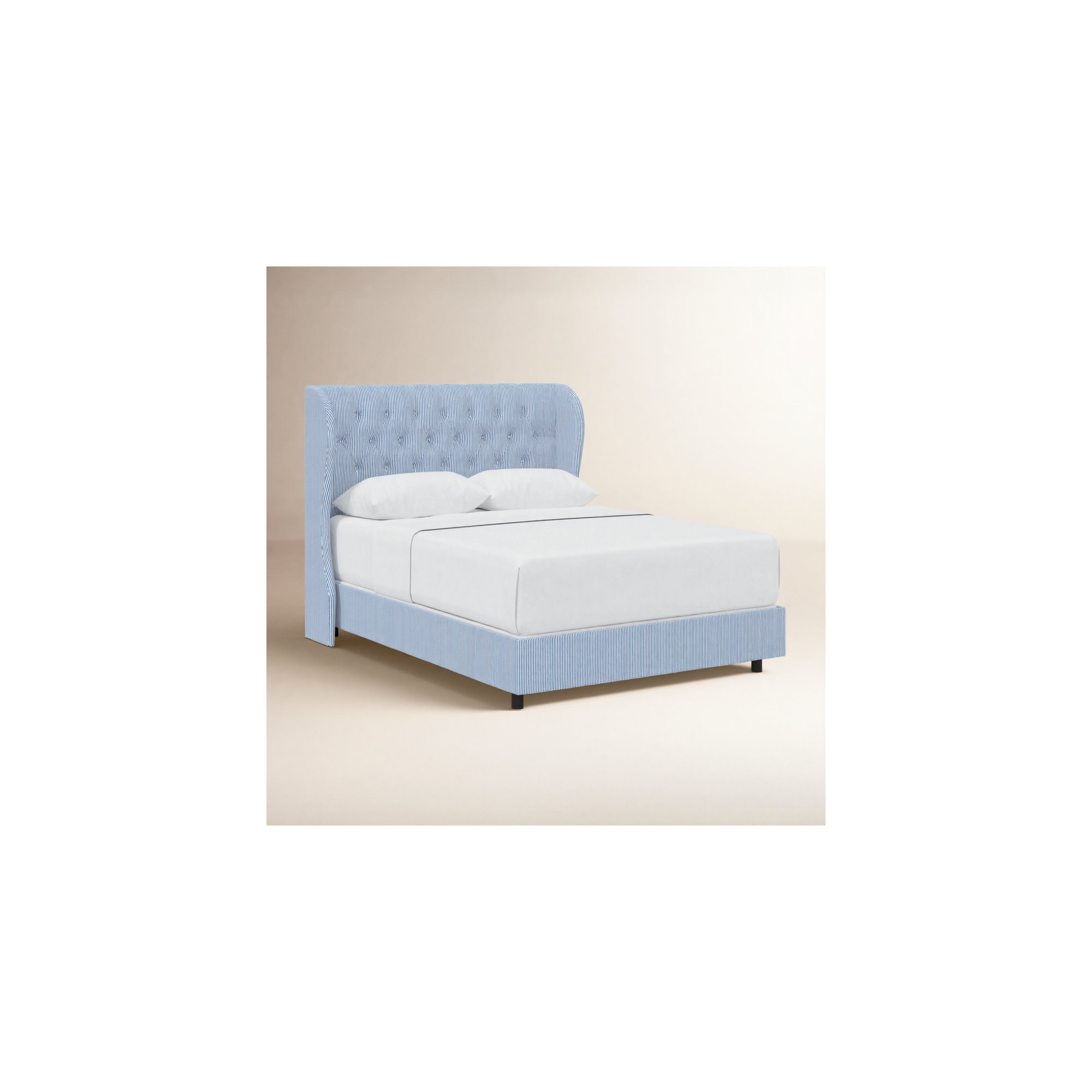 Tomey Upholstered Wingback Bed, California King, Prep Stripe Blue