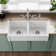 Whitehaus Collection Reversible Double Bowl Fireclay Kitchen Sink with Grid: Three Edge Frame, Plain Front Apron