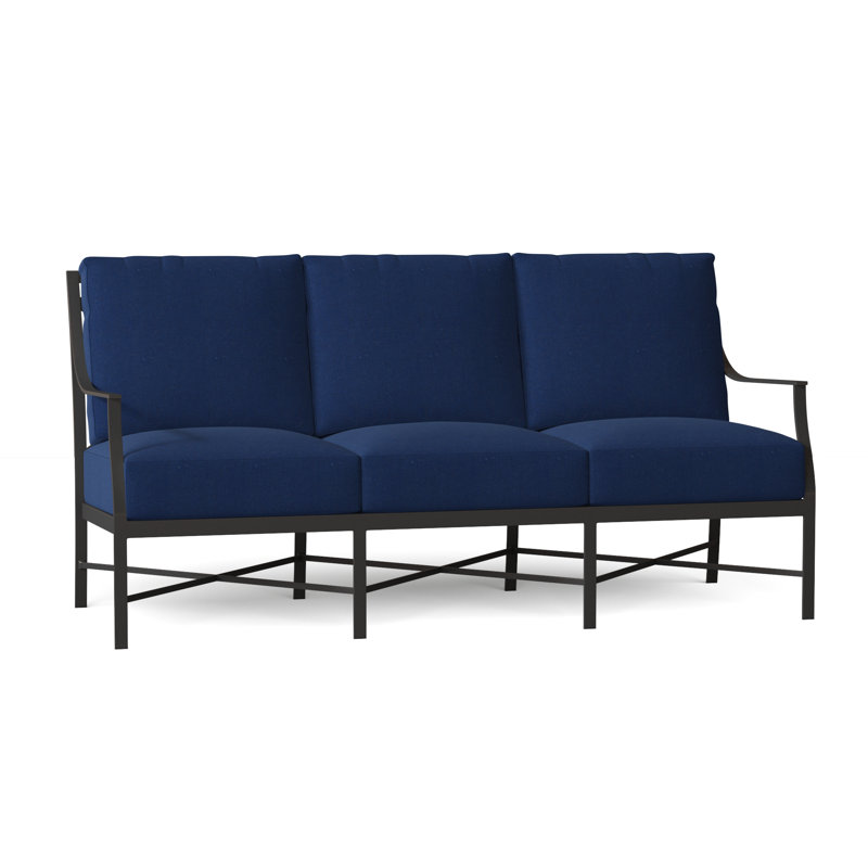 Monaco 74.5" Wide Outdoor Patio Sofa with Cushions, Dove Sunbrella® Linen, Slate Gray, No Welt