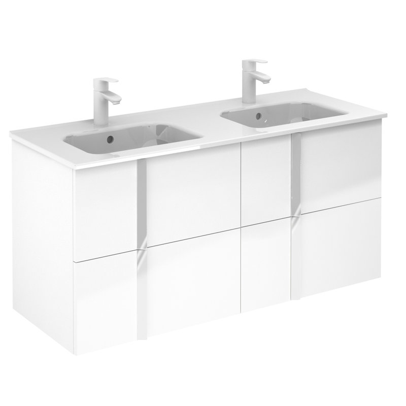 Ensemble de meuble-lavabo de salle de bain double fixé au mur 48" Miguel, Blanc, Chrome
