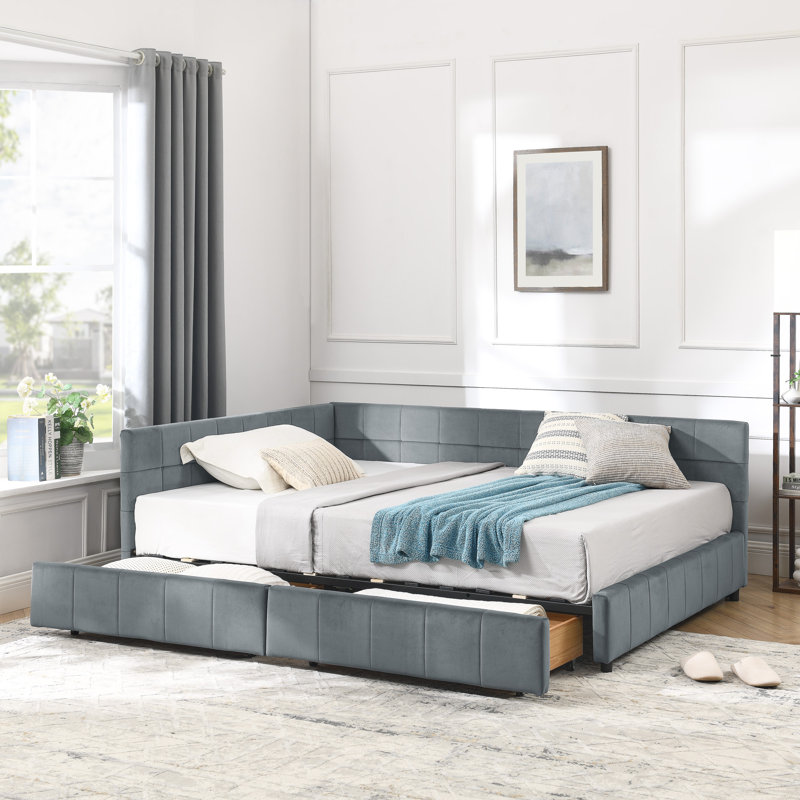 Full Size Storage Upholstered Tufted Bed Frame, Sofa Bed Frame With Comfortable Backrest And Armrests, Full Size Bed For Bedroom, Living Room,Velvet