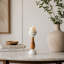 Porte-bougie Signature en marbre et bois, blanc-449157292
