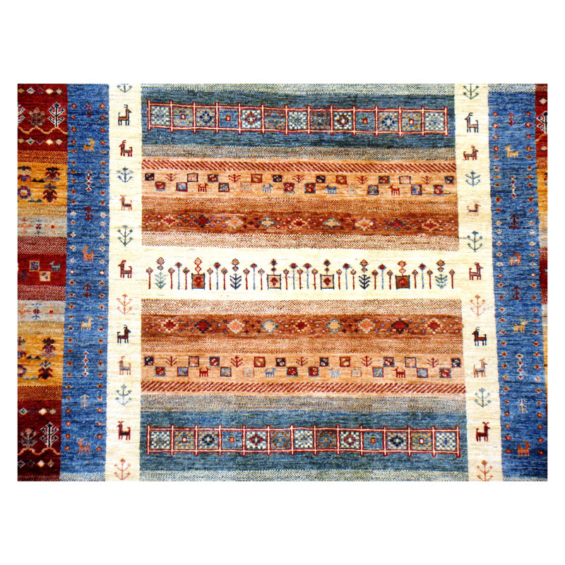 Afghan Hand Woven Wool Area Rug, Rectangle 5' x 6'7"