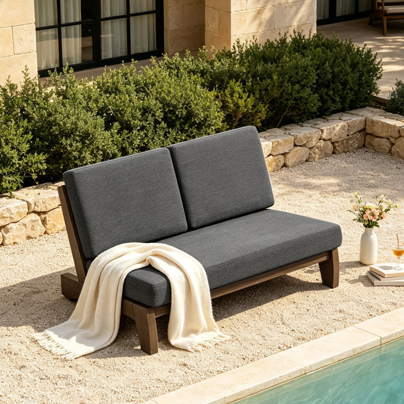 Causeuse d'extérieur avec coussins 43,9 po Polett, Brun, Gris foncé