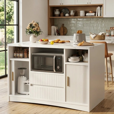 47.2" Kitchen Island with Storage, Power Outlet & LED Lights