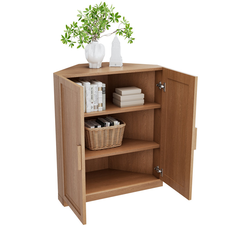 Lula Space-saving Corner Accent Cabinet With Adjustable Shelf, 36" H x 31" W x 16" D, Brown