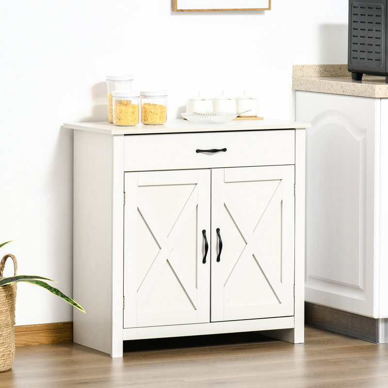 White Wash Barn Door Accent Cabinet For Kitchen, 31.5" D, Ample Storage Cookware Style Console Table Cabinet, 32" Home, Wash,