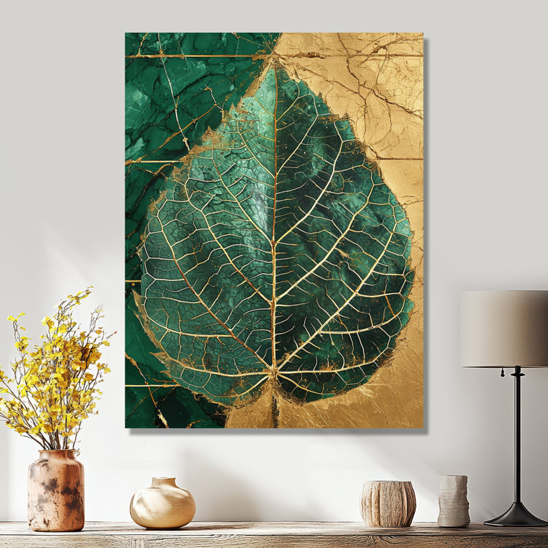 Ornemental feuille rétro or I - feuilles, art mural, Toile tendue, H 20 po x l 12 po x P 1 po